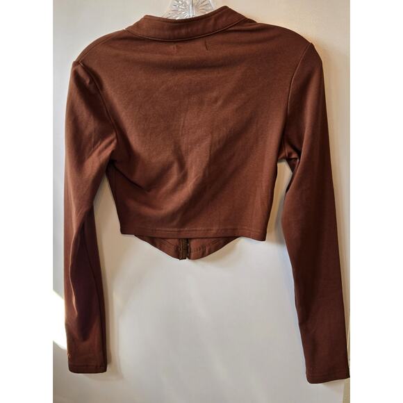 Simmi London Top Womens 6 Corset Tobacco Hook & Eye Cropped Long Sleeve Stretch - Picture 4 of 12